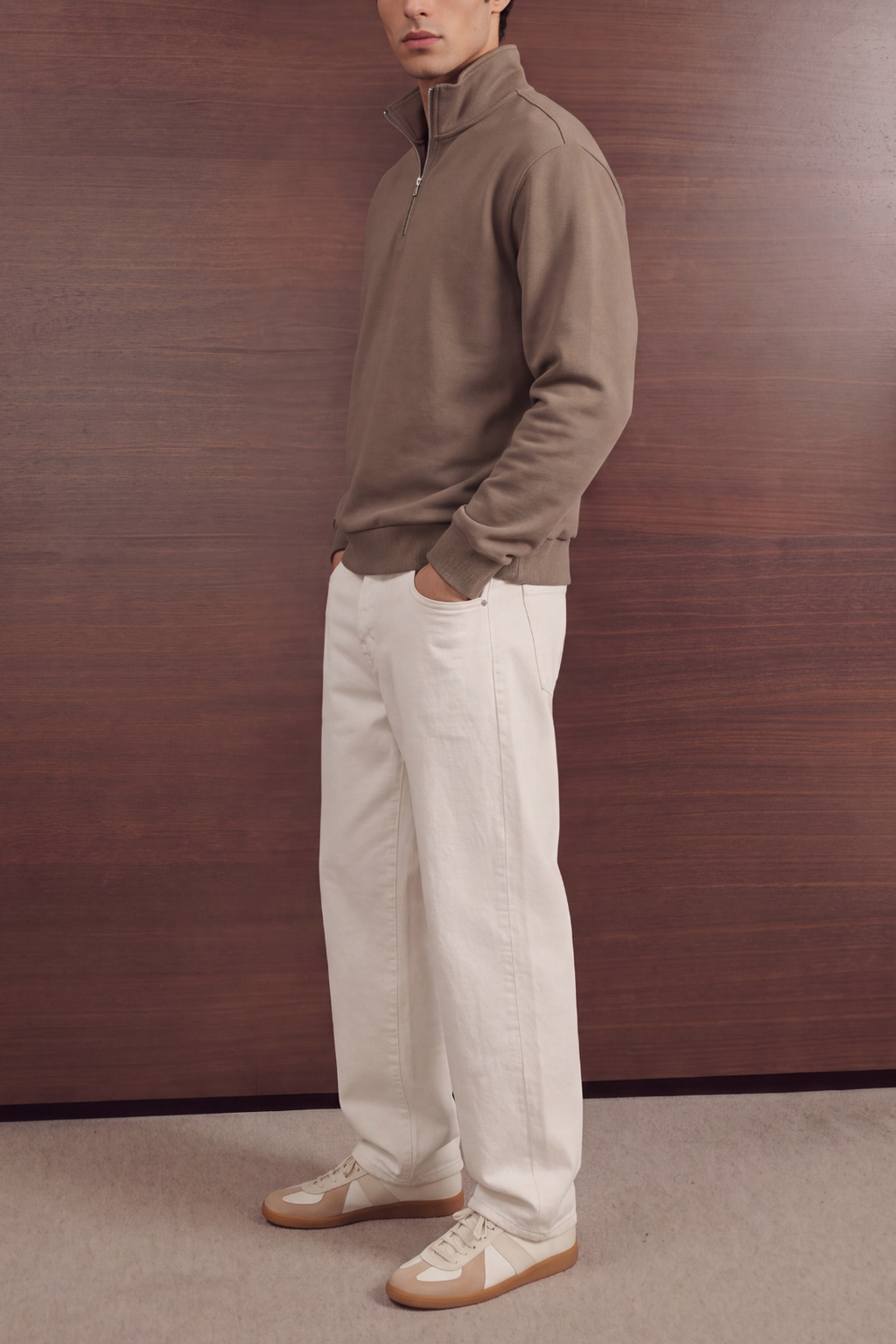 Relaxed Quarter Zipper - Sand