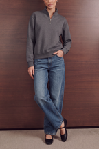 Quarter Zip Up Sweatshirt - Light Grey