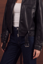 Buckle Faux Leather Jacket - Black