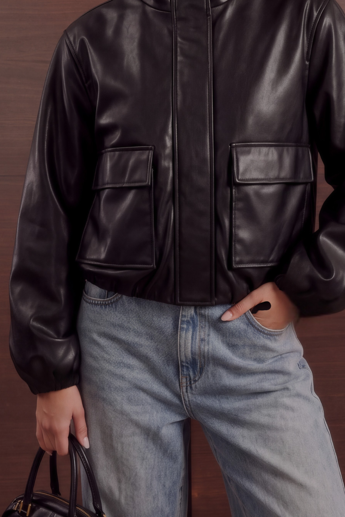 Utility Faux Leather Jacket – Black Secondary image