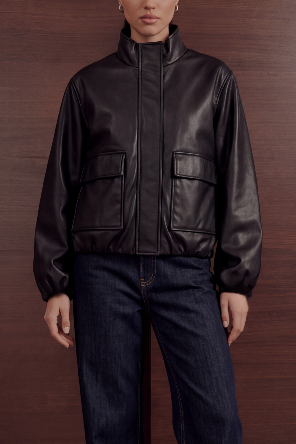Utility Faux Leather Jacket – Black