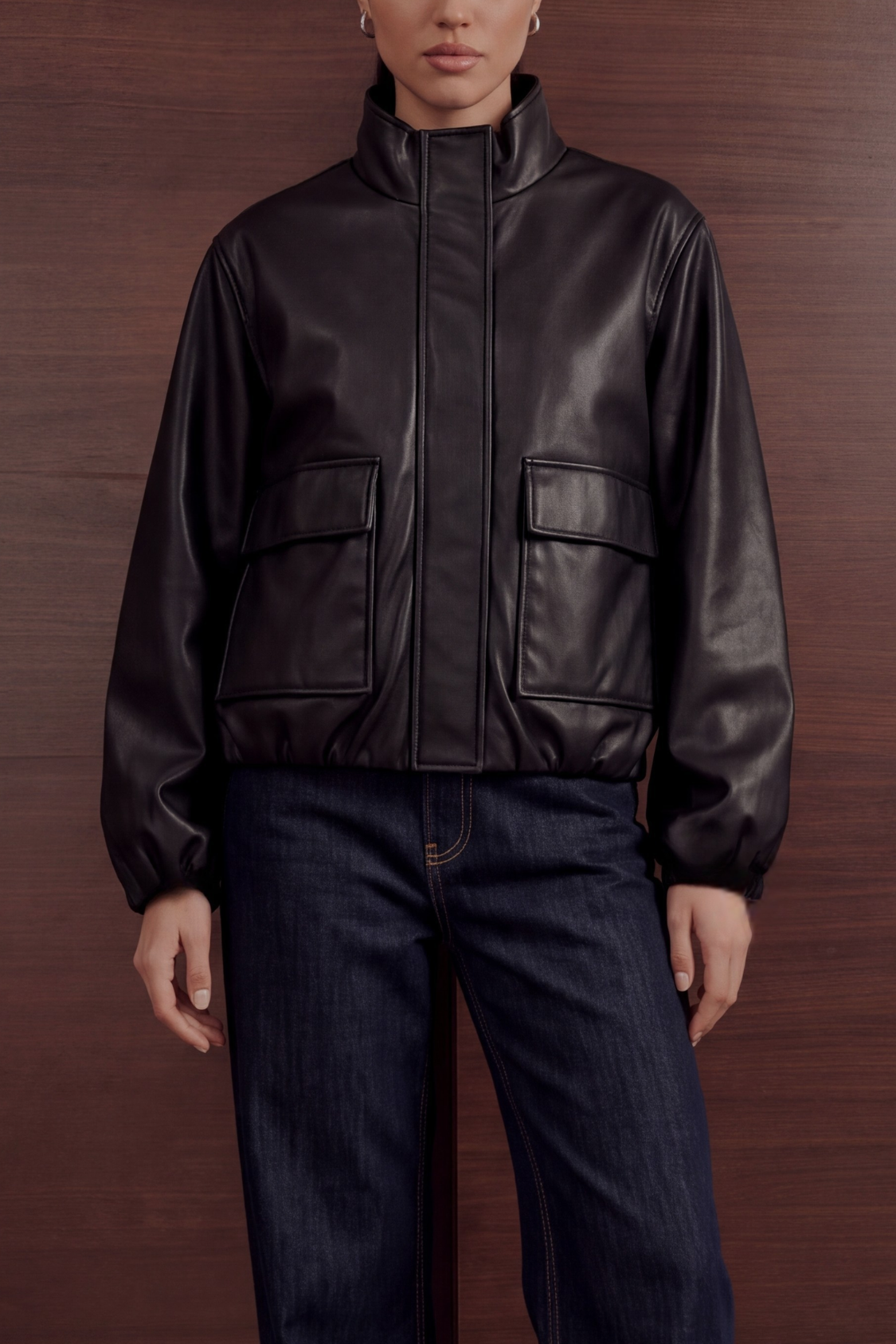 Utility Faux Leather Jacket – Black