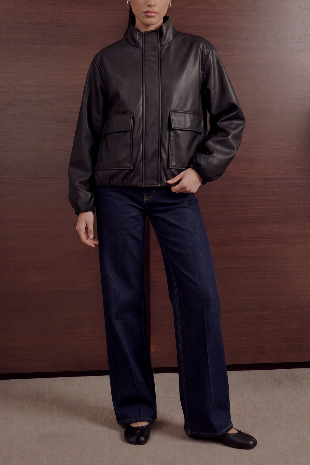 Utility Faux Leather Jacket – Black