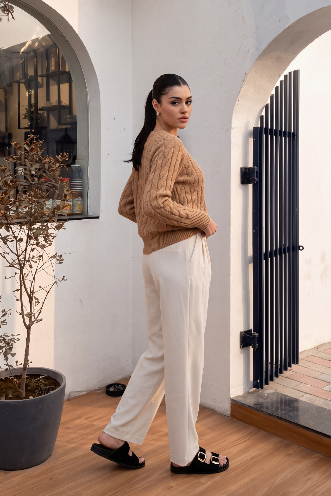 Dusty Cable Knit Sweater - Nude Secondary image