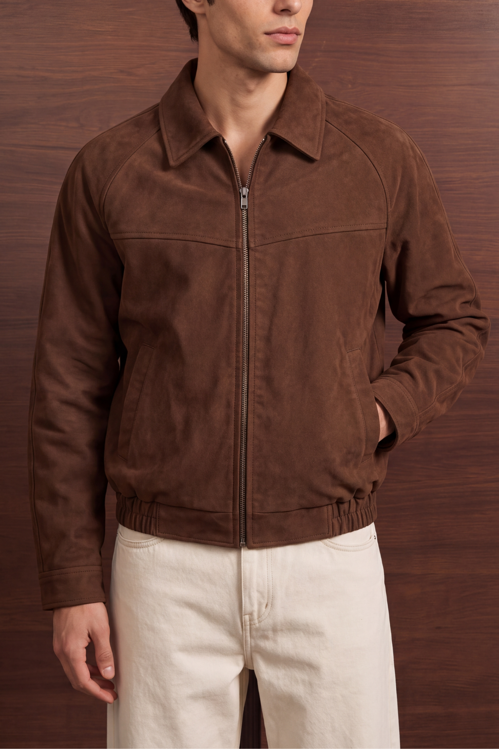 Men’s Modern Suede Jacket – Brown