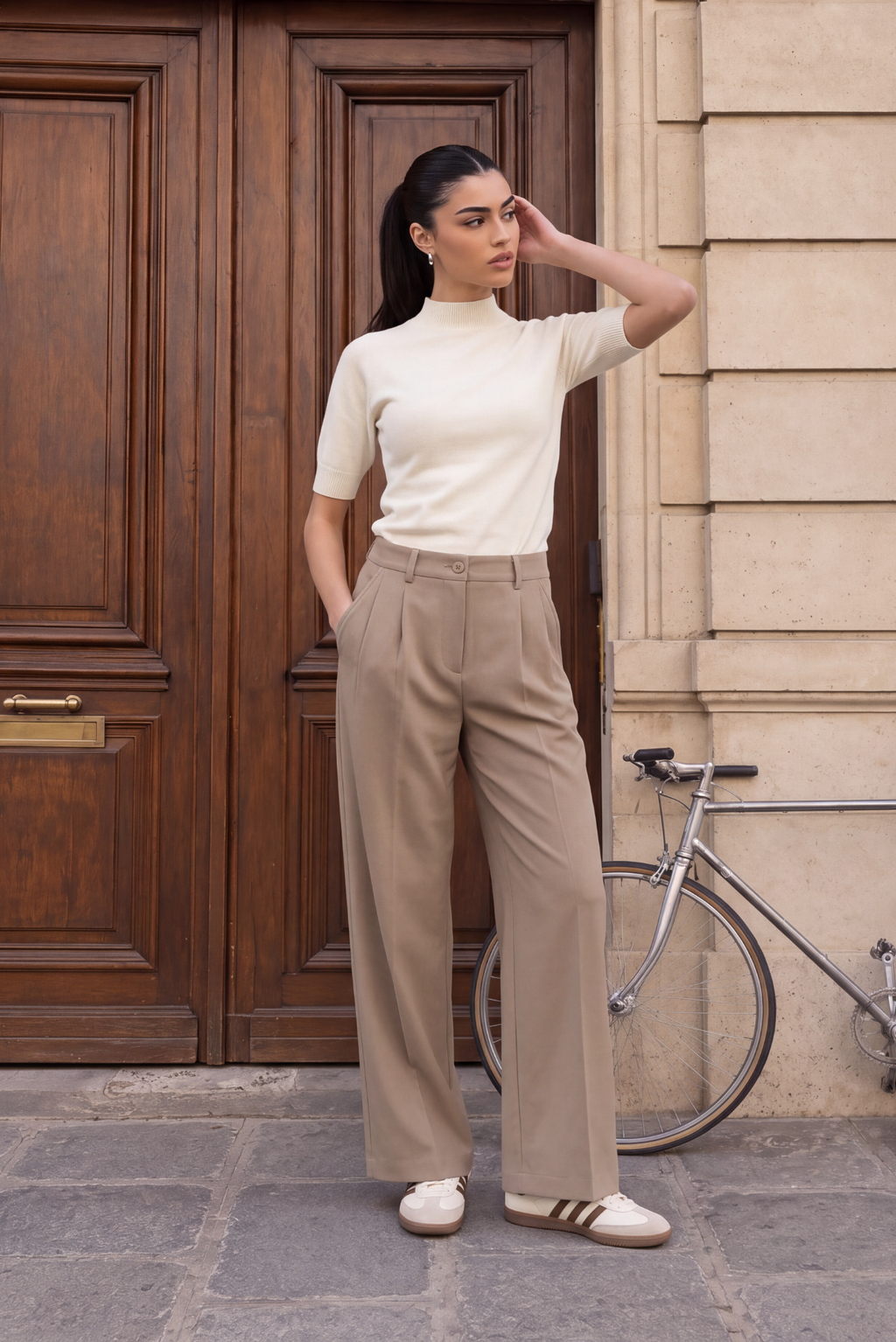Fine Knit Mock Neck Top - Cream