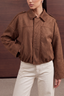 Relaxed Faux Suede Bomber Jacket - Dark Brown