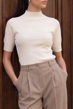 Fine Knit Mock Neck Top - Cream