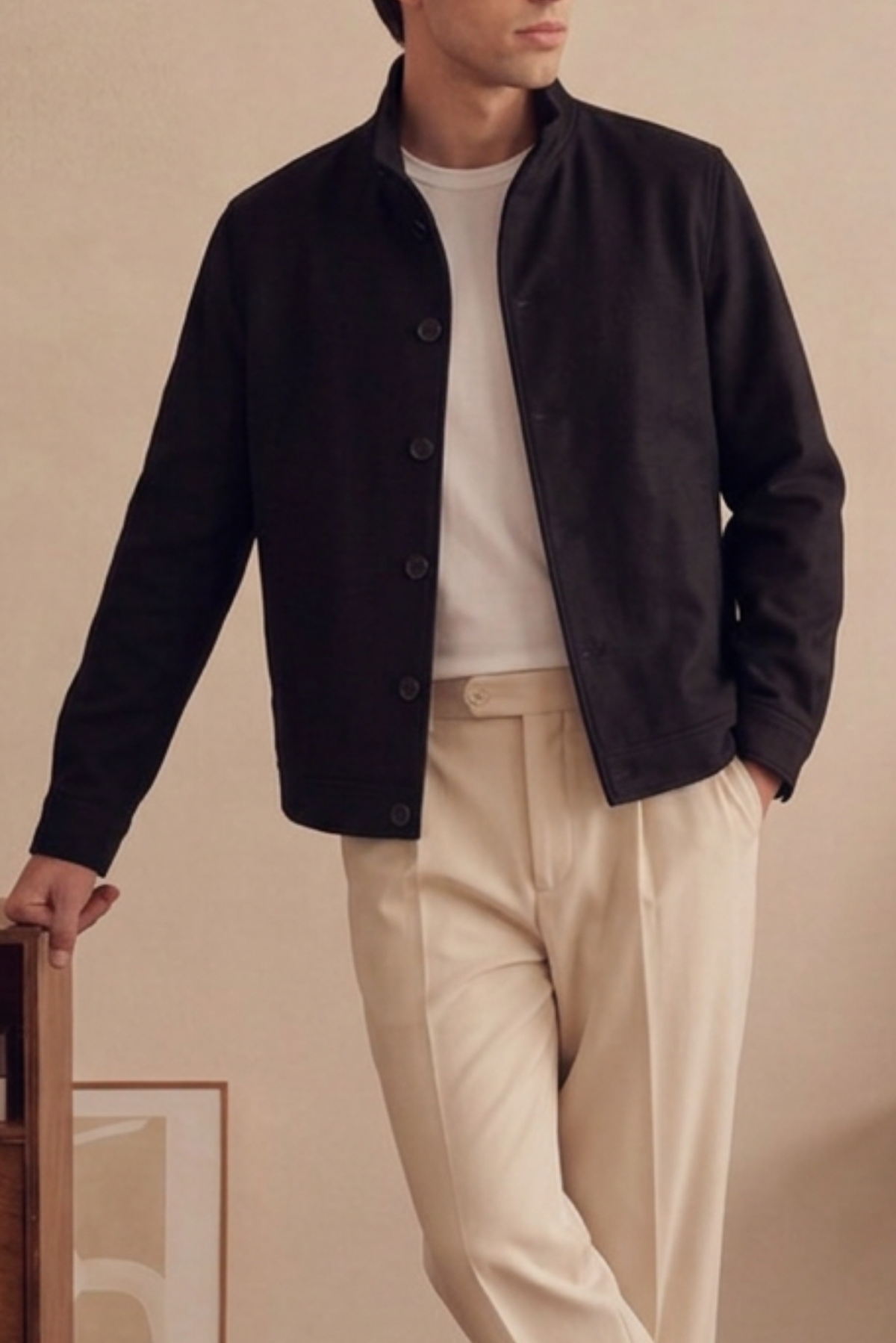 Tailored Herringbone Jacket – Black