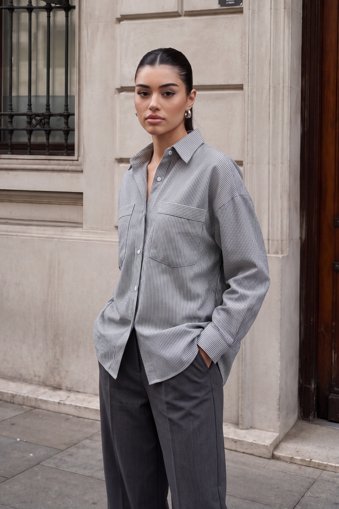 The Relaxed Stripe Shirt - Ash stripe Main image