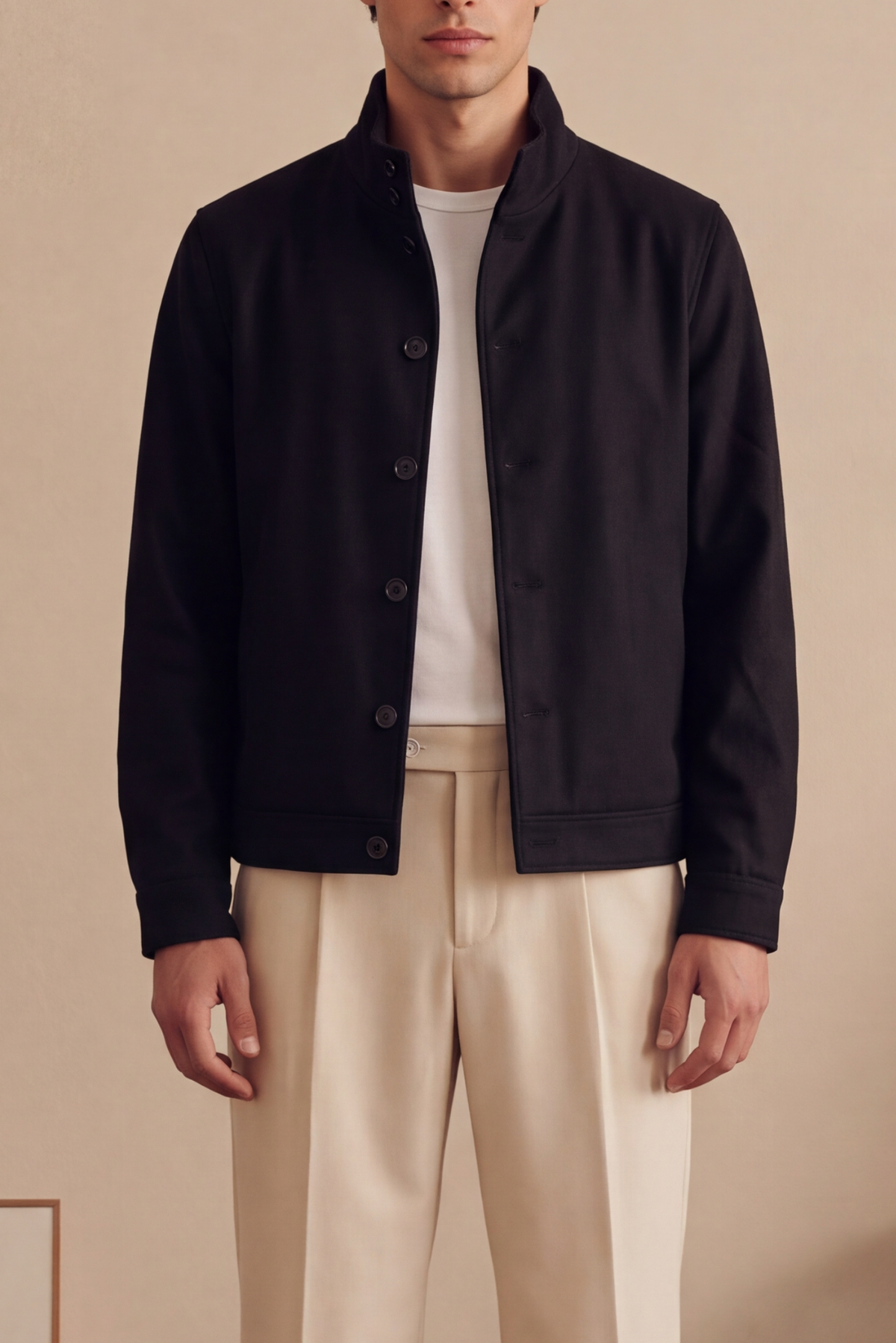 Tailored Herringbone Jacket – Black