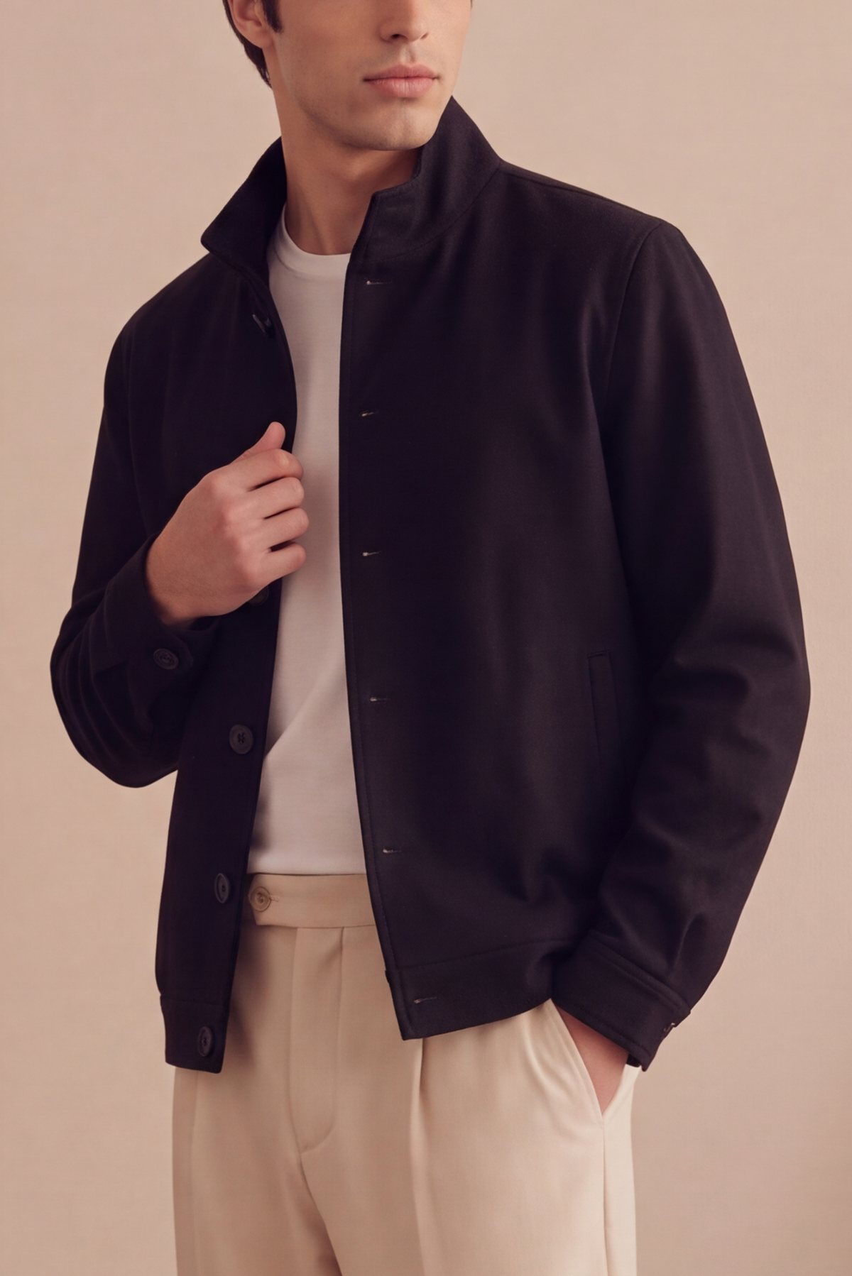 Tailored Herringbone Jacket – Black