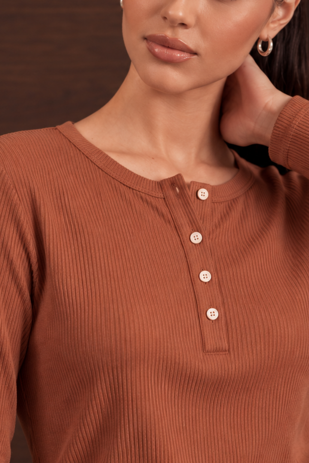 Women’s Ribbed Henley Top – Peach