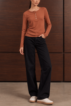 Women’s Ribbed Henley Top – Peach