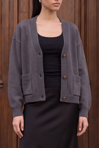 Snug-fit Wool Cardigan - Charcoal