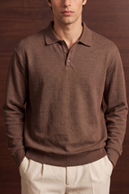 Ribbed Placket Polo - Brown