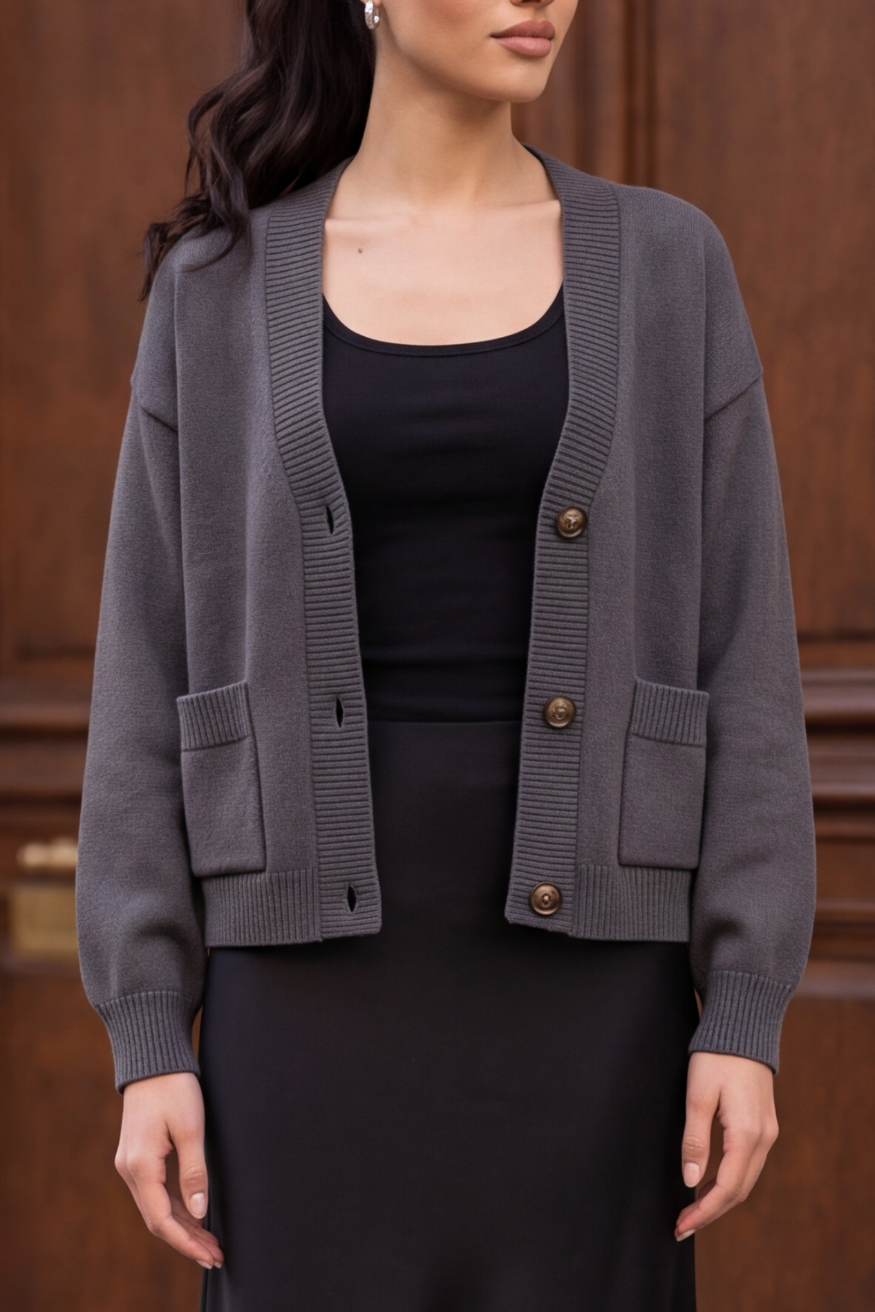 Snug-fit Wool Cardigan - Charcoal Secondary image