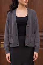 Snug-fit Wool Cardigan - Charcoal
