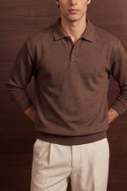Ribbed Placket Polo - Brown