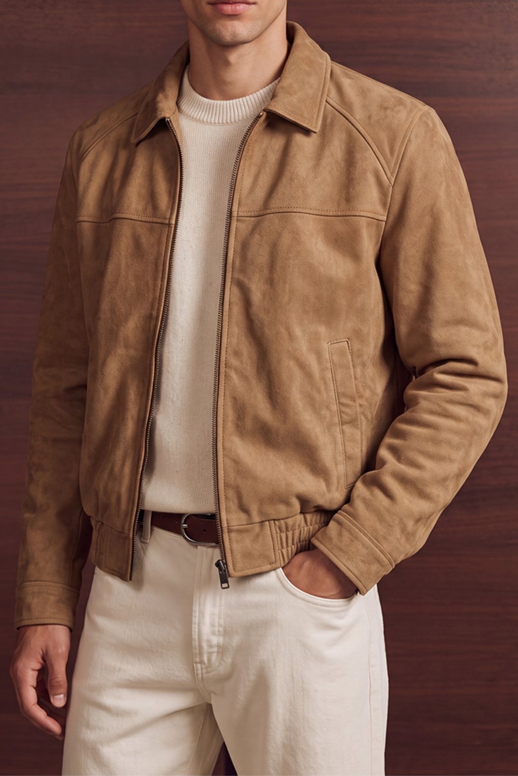 Men’s Modern Suede Jacket – Sand