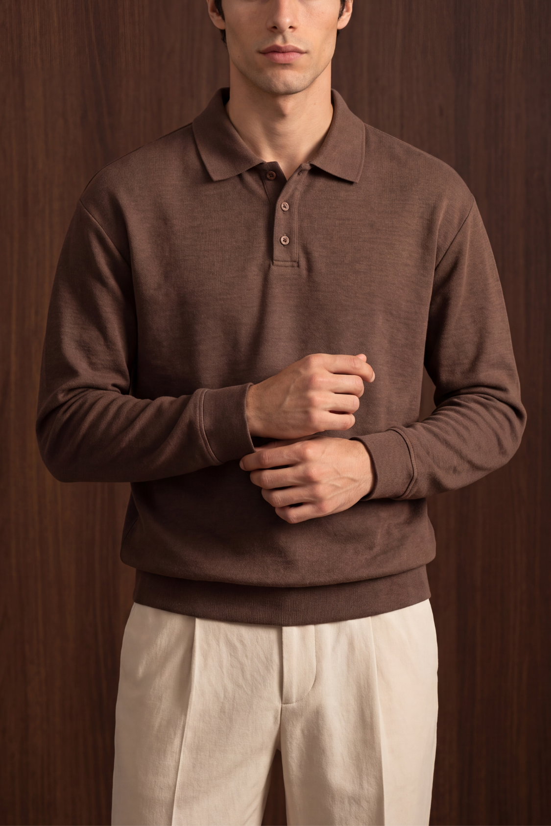 Ribbed Placket Polo - Brown