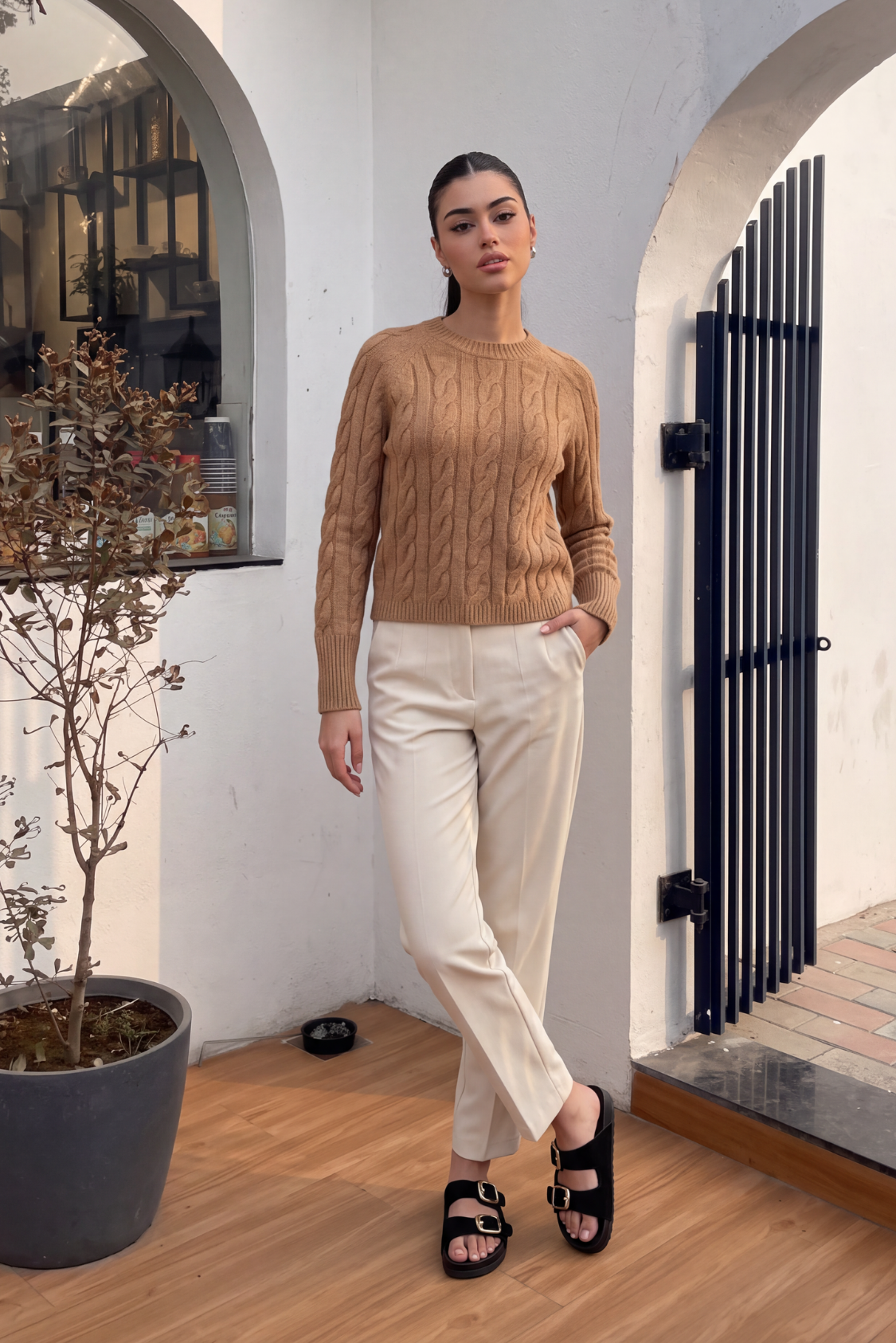 Dusty Cable Knit Sweater - Nude