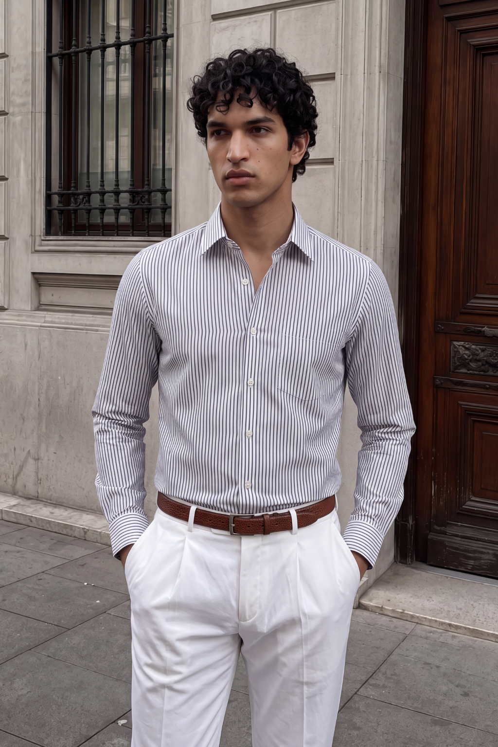 Striped Button Down - Blue & White