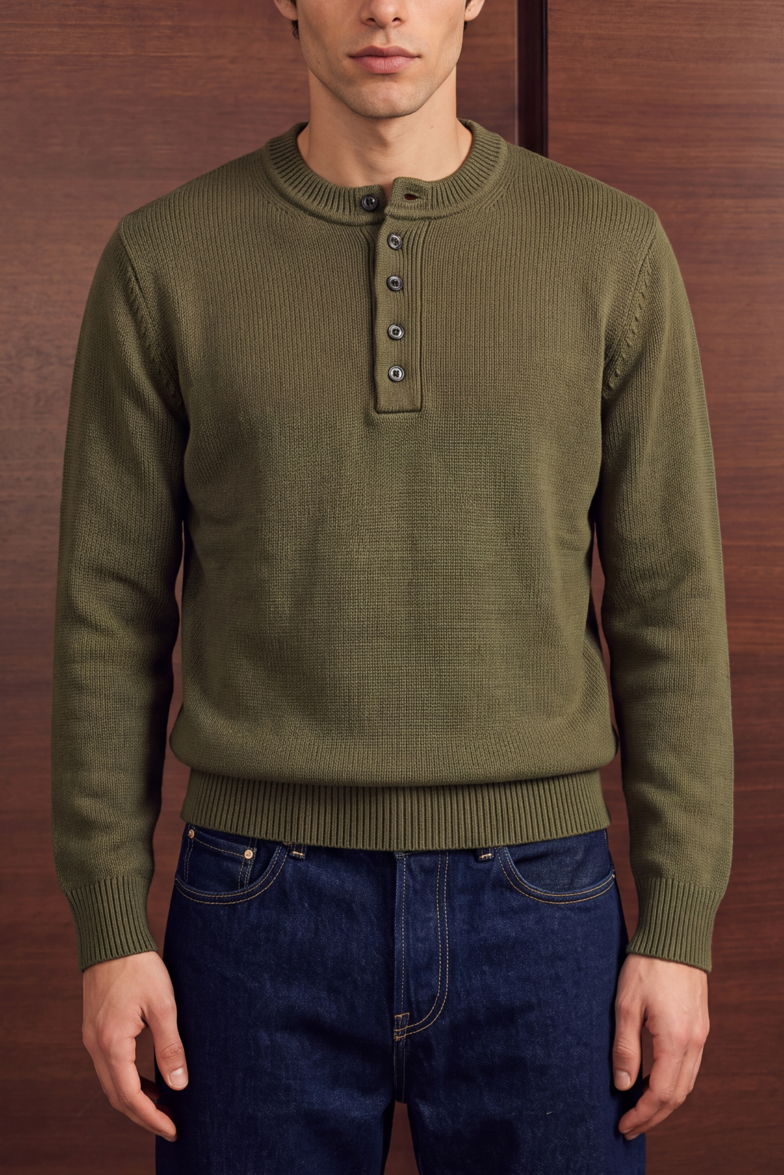Henley Sweater - Olive green