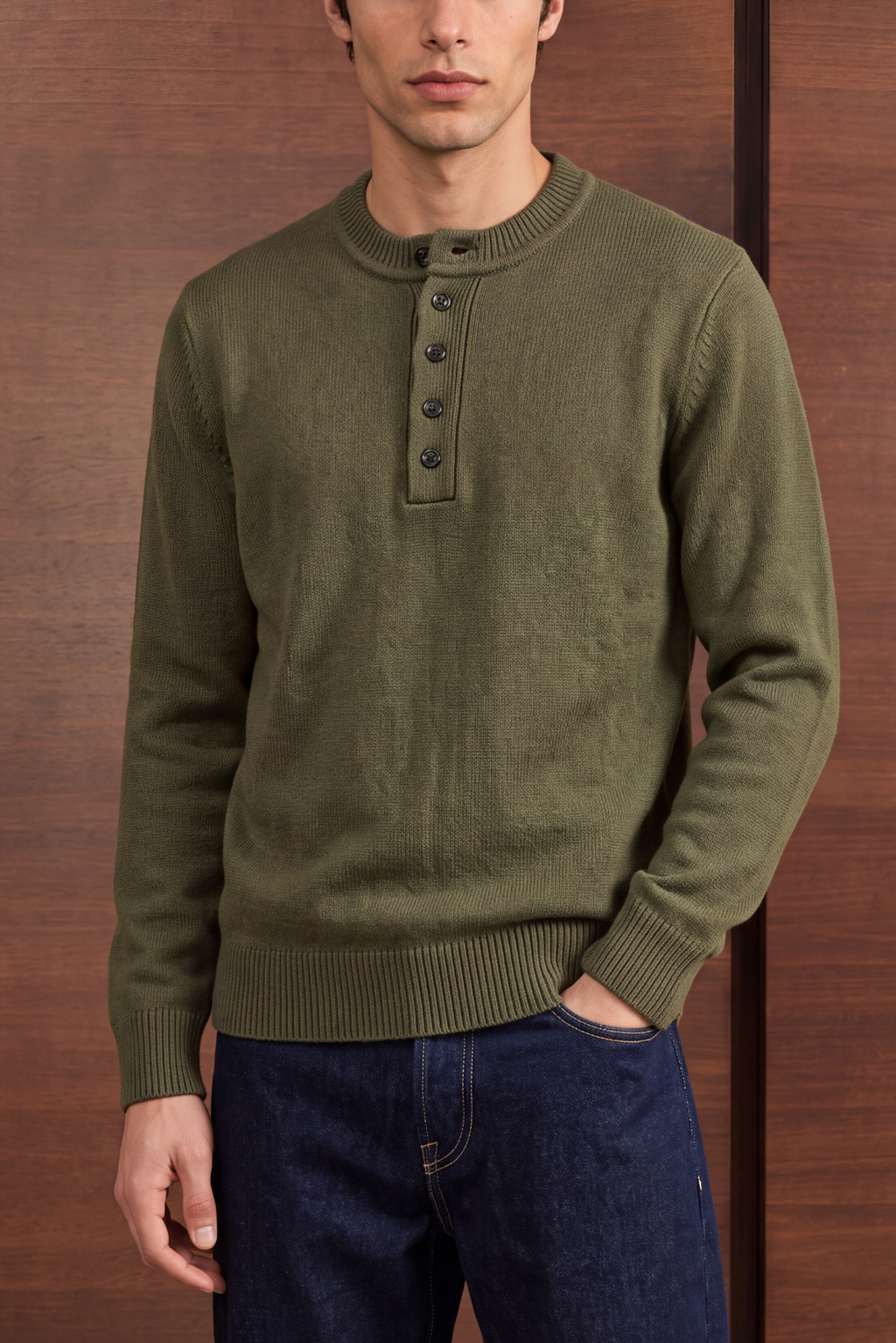 Henley Sweater - Olive green