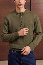 Henley Sweater - Olive green