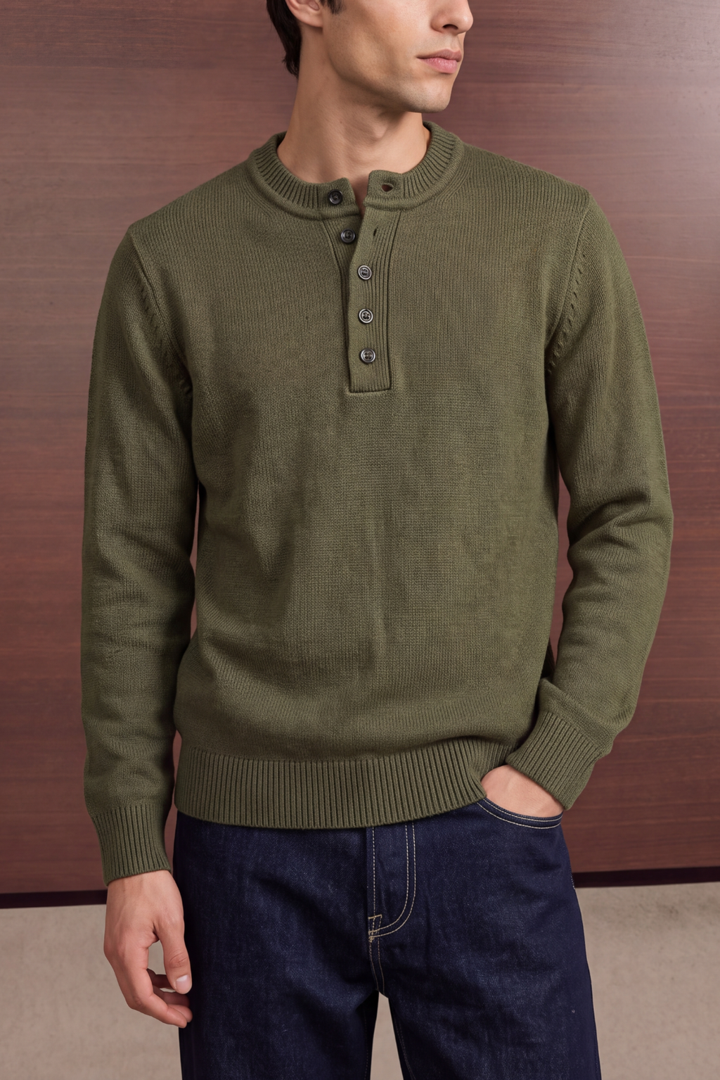 Henley Sweater - Olive green