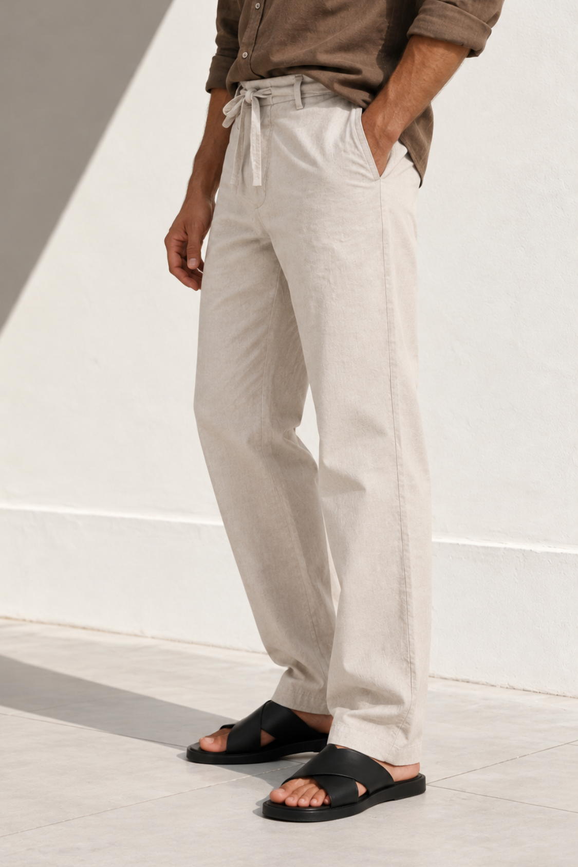 Beige Linen Trouser - Men Secondary image