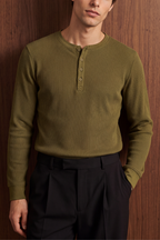 Ribbed Henley - Olive Green