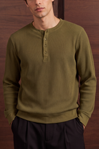 Ribbed Henley - Olive Green