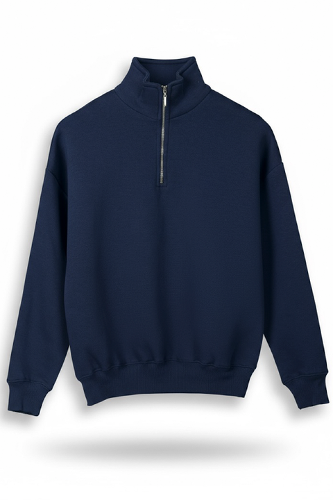 Women Classic Quarter Zip-up Sweatshirt - Navy Blue