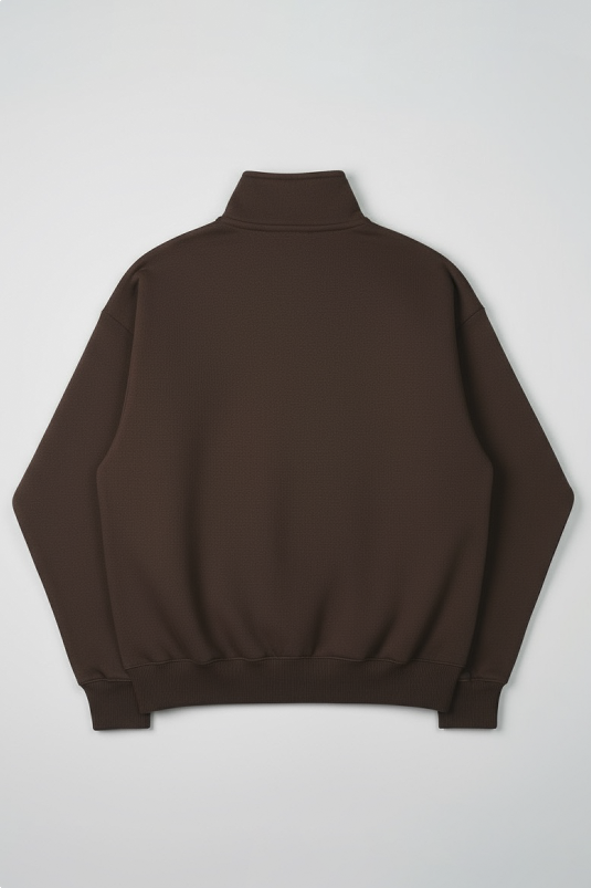 Women Classic Quarter Zip-up Sweatshirt - Brown