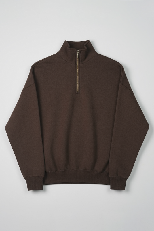 Women Classic Quarter Zip-up Sweatshirt - Brown