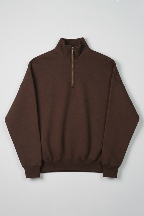 Women Classic Quarter Zip-up Sweatshirt - Brown