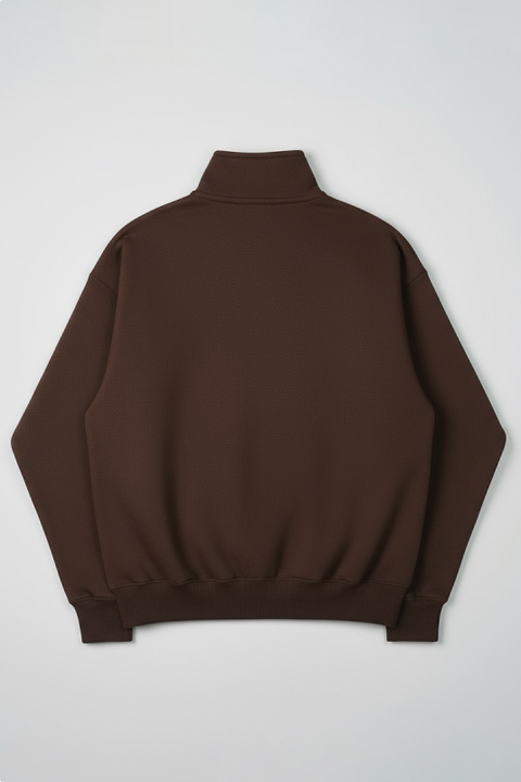 Women Classic Quarter Zip-up Sweatshirt - Brown