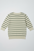 Women Soft Knit Stripe Tee - Cream and Green