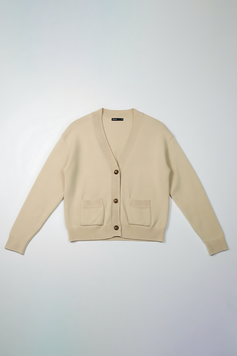 Snug-fit Wool Cardigan - Nude